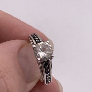 Lab Created White Sapphire And Genuine ￼Black Diamond Engagement Ring
